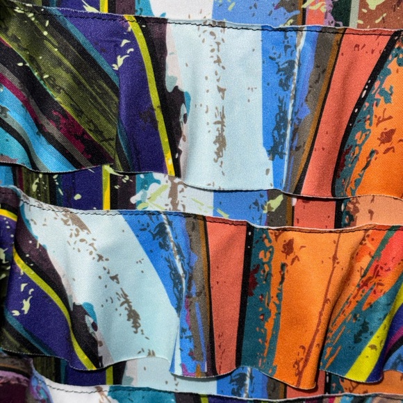 ISLE by Melis Kozan Multicolor Abstract Ruffle Dress Size XL Made in Turkey - Picture 4 of 5